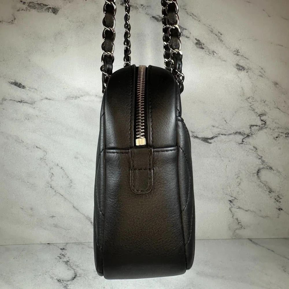 Chanel Chevron Camera Case Bag CC Black Diagonal Shoulder Purse Handbag Silver - Picture 5 of 16